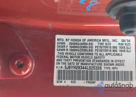 2005 Honda Element Ex z USA, uszkodzony, nr VIN 5J6YH18645L003266